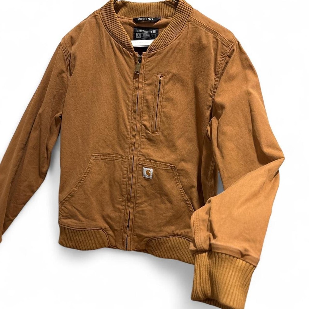 Carhartt Women's Crawford Bomber Jacket Brown Canvas Rugged Flex Zip 8/10 medium